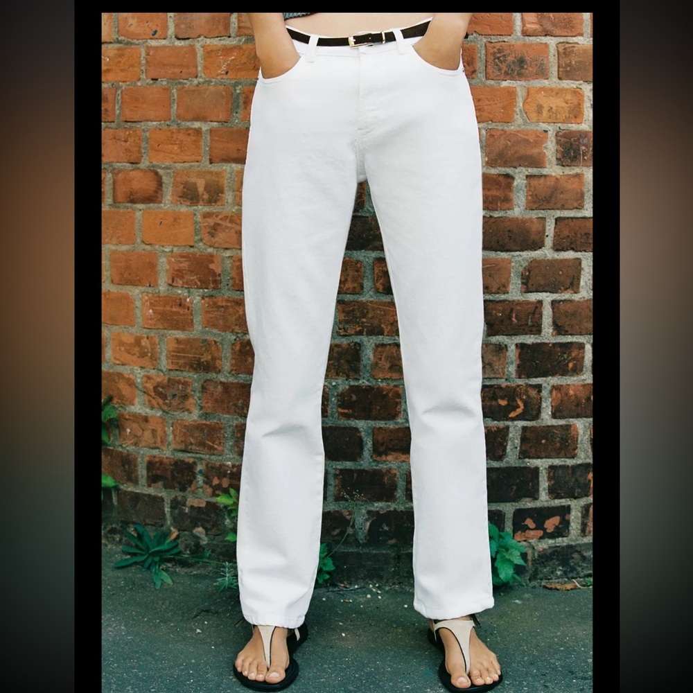 Zara Z1975 High Waisted Straight Leg Jeans Size 6 White baggy